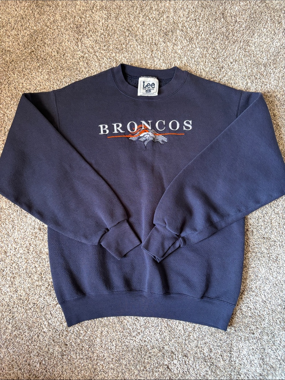 Youth Vintage 90’s Denver Broncos Navy Blue Crewneck Sweat Shirt L